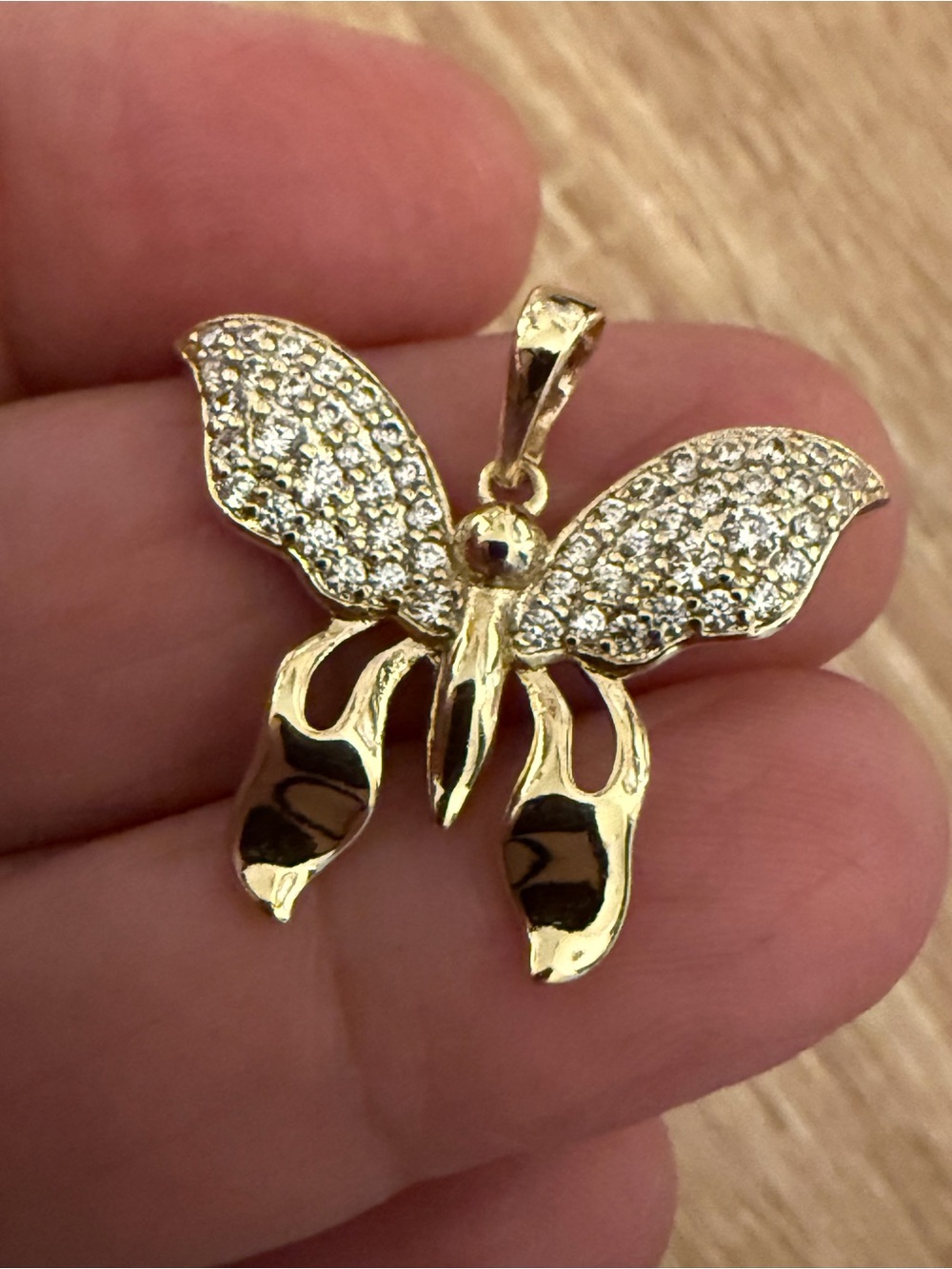 Gold-Tone Crystal Butterfly Pendant Necklace - Unbranded
